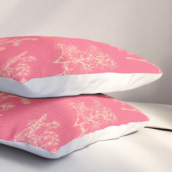 Botanical Cottage Woven Look Pattern in Eclectic Pink and Cream Pillow Sham Gallery Image 3
