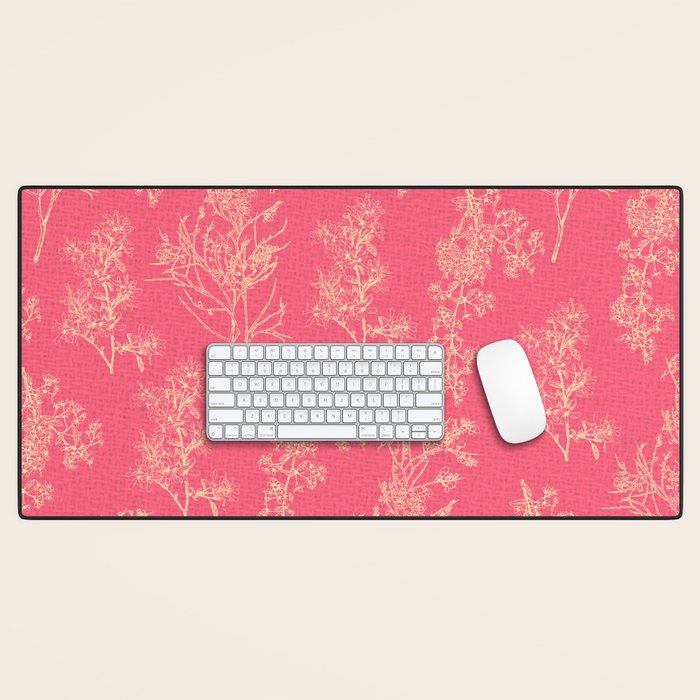 Botanical Cottage Woven Look Pattern in Eclectic Pink and Cream Desk Mat Gallery Image 1