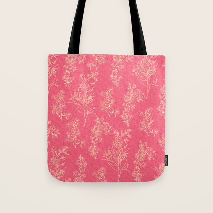 Botanical Cottage Woven Look Pattern in Eclectic Pink and Cream Tote Bag Gallery Image 1