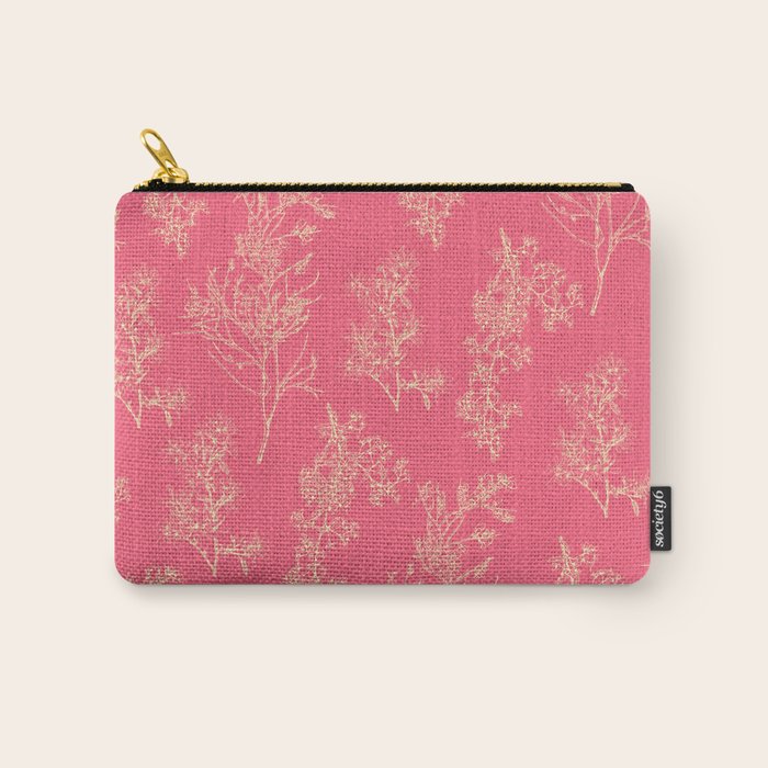 Botanical Cottage Woven Look Pattern in Eclectic Pink and Cream Carry All Pouch Gallery Image 1