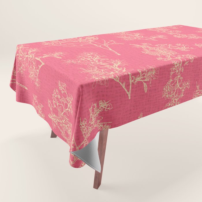 Botanical Cottage Woven Look Pattern in Eclectic Pink and Cream Tablecloth Gallery Image 1