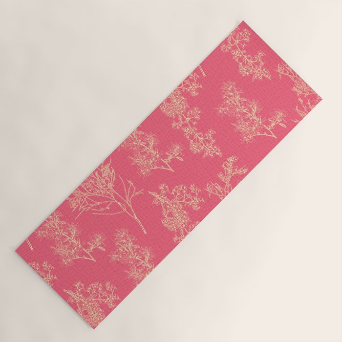 Botanical Cottage Woven Look Pattern in Eclectic Pink and Cream Yoga Mat Gallery Image 1