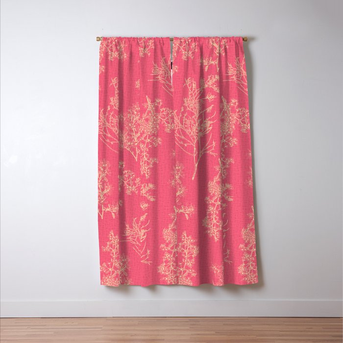 Botanical Cottage Woven Look Pattern in Eclectic Pink and Cream Window Curtain Gallery Image 3