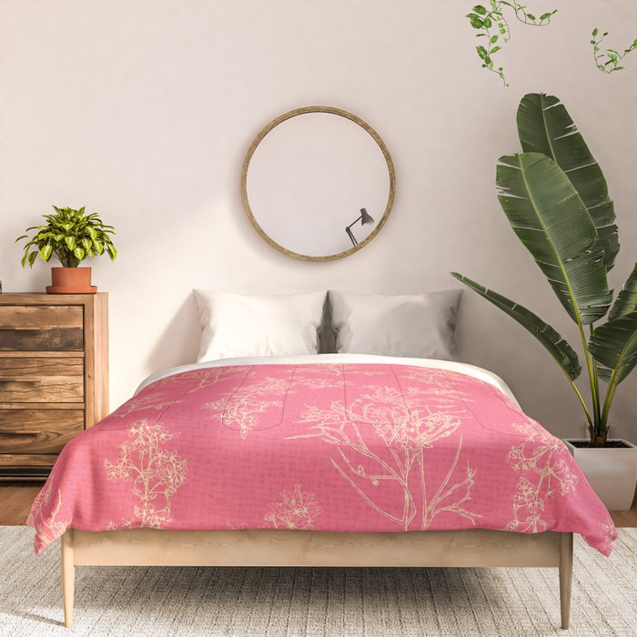 Botanical Cottage Woven Look Pattern in Eclectic Pink and Cream Comforter Gallery Image 3