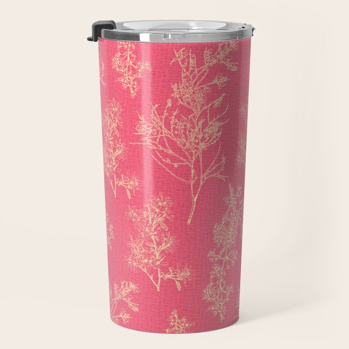 Botanical Cottage Woven Look Pattern in Eclectic Pink and Cream Travel Mug Gallery Image 3