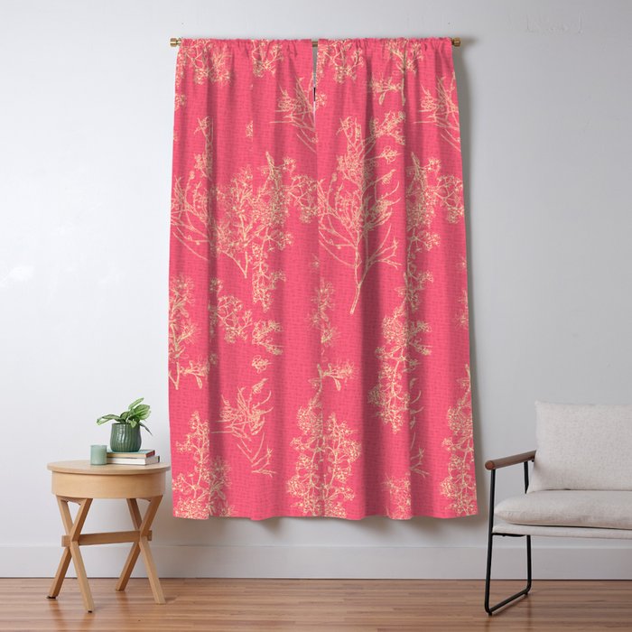 Botanical Cottage Woven Look Pattern in Eclectic Pink and Cream Window Curtain Gallery Image 5