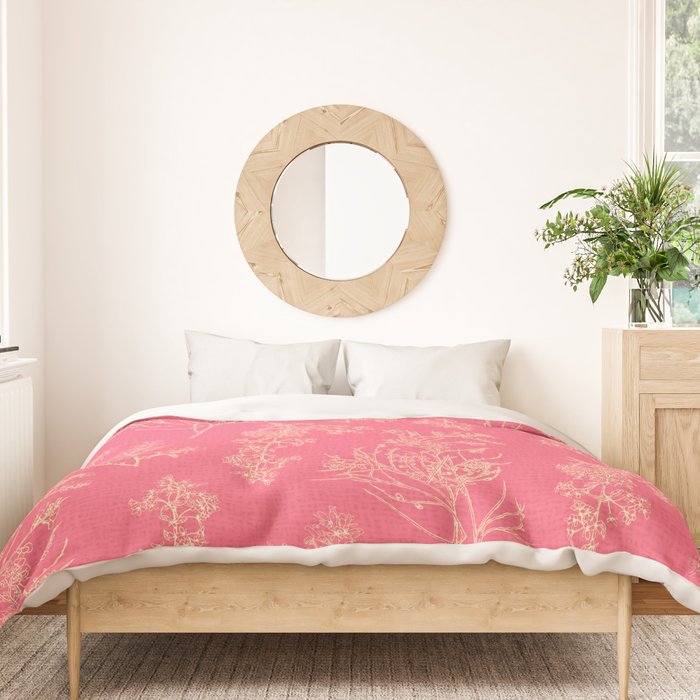 Botanical Cottage Woven Look Pattern in Eclectic Pink and Cream Duvet Cover Gallery Image 3