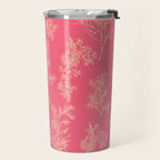 Botanical Cottage Woven Look Pattern in Eclectic Pink and Cream Travel Mug Gallery Image 2