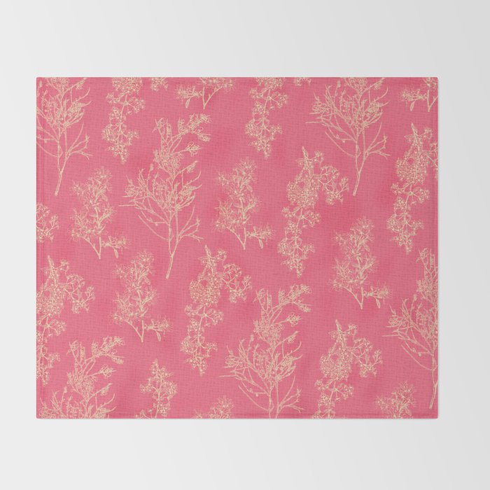 Botanical Cottage Woven Look Pattern in Eclectic Pink and Cream Throw Blanket Gallery Image 2
