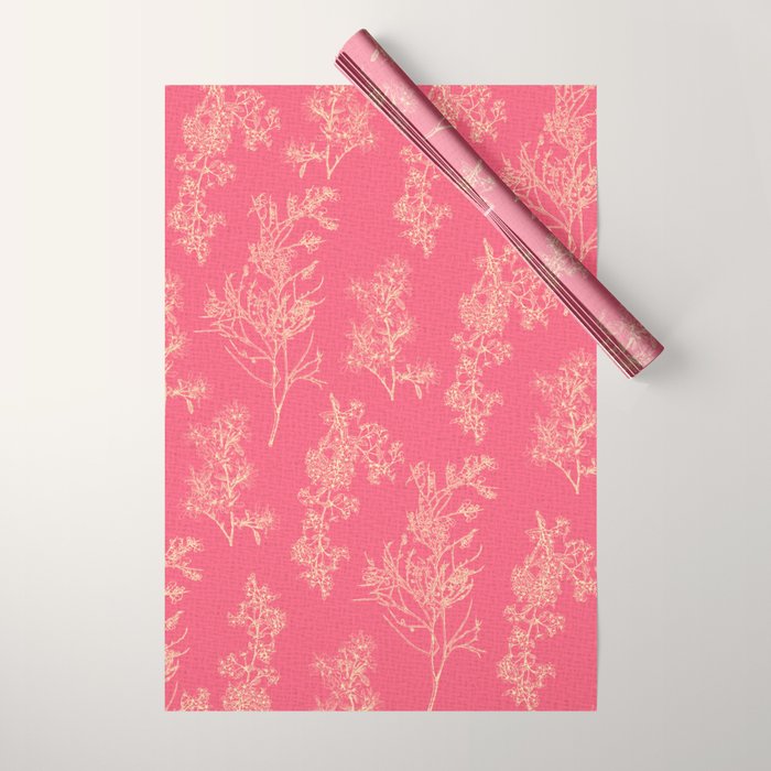 Botanical Cottage Woven Look Pattern in Eclectic Pink and Cream Wrapping Paper Gallery Image 1