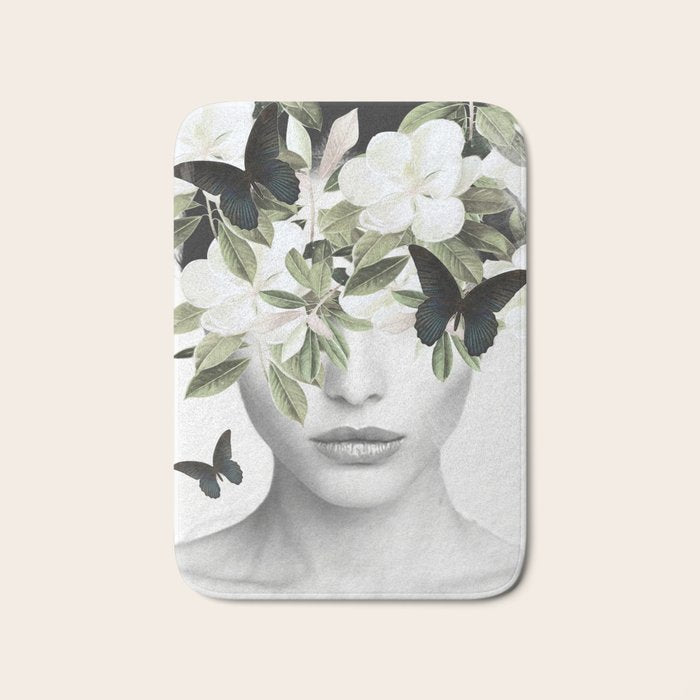 Woman With Flowers and Butterflies 3 Bath Mat Gallery Image 1