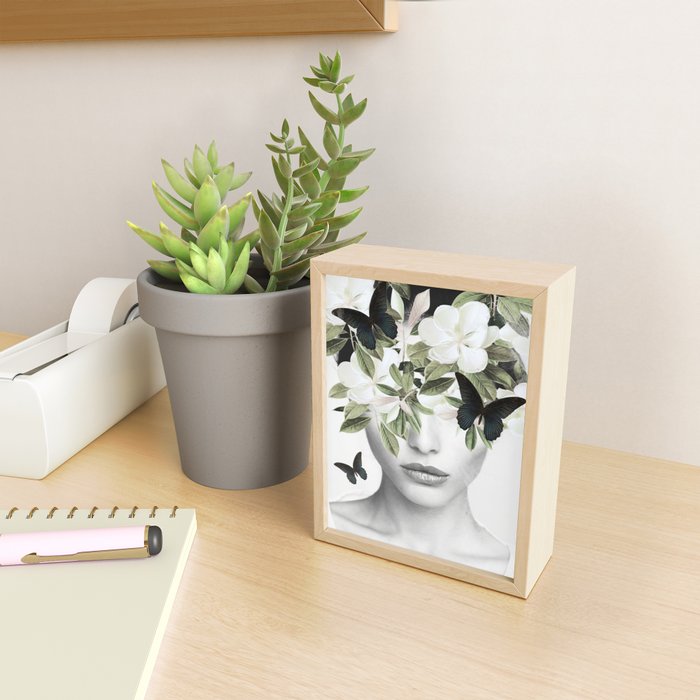 Woman With Flowers and Butterflies 3 Mini Art Print Gallery Image 2