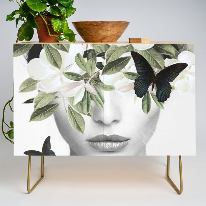 Woman With Flowers and Butterflies 3 Credenza Gallery Image 1