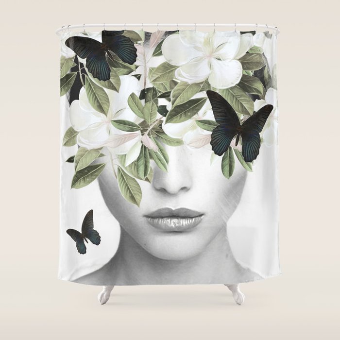 Woman With Flowers and Butterflies 3 Shower Curtain Gallery Image 1