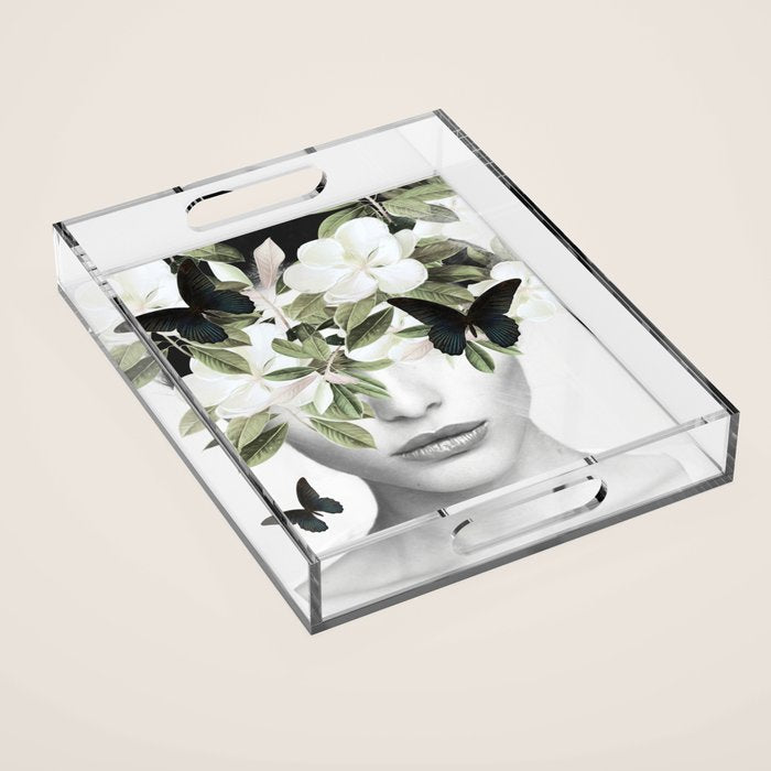 Woman With Flowers and Butterflies 3 Acrylic Tray Gallery Image 1