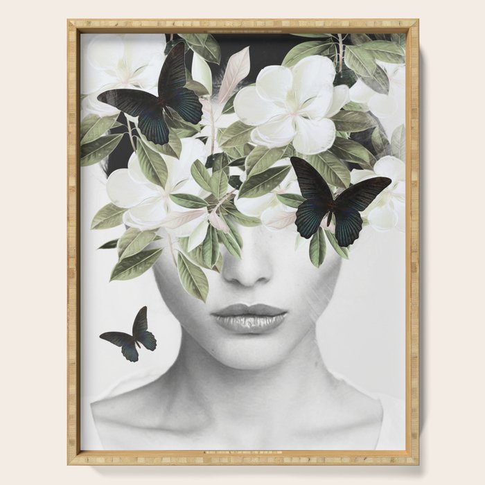 Woman With Flowers and Butterflies 3 Serving Tray Gallery Image 1