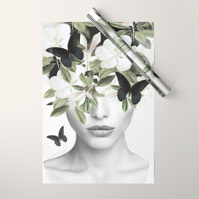 Woman With Flowers and Butterflies 3 Wrapping Paper Gallery Image 1