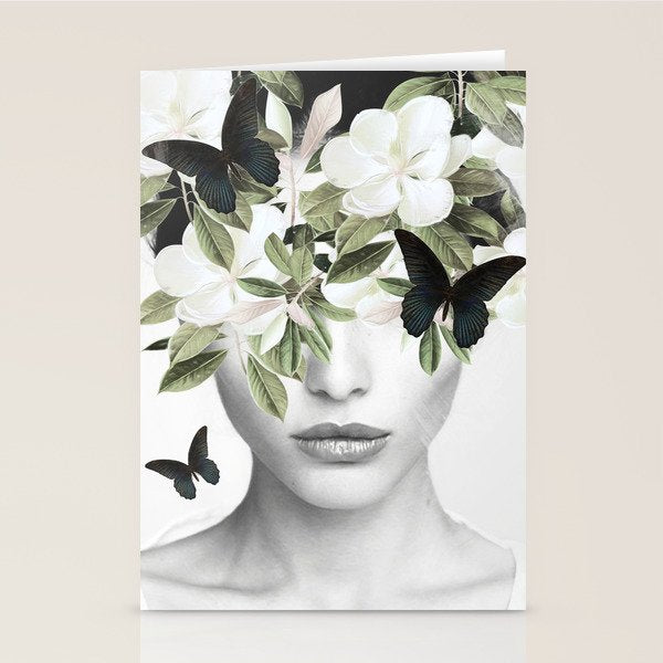 Woman With Flowers and Butterflies 3 Stationery Card Gallery Image 2