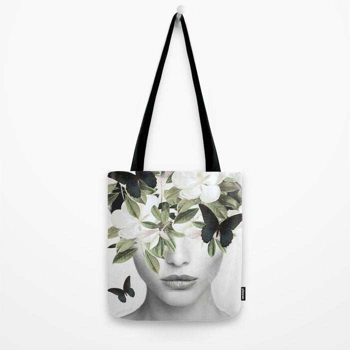 Woman With Flowers and Butterflies 3 Tote Bag Gallery Image 2