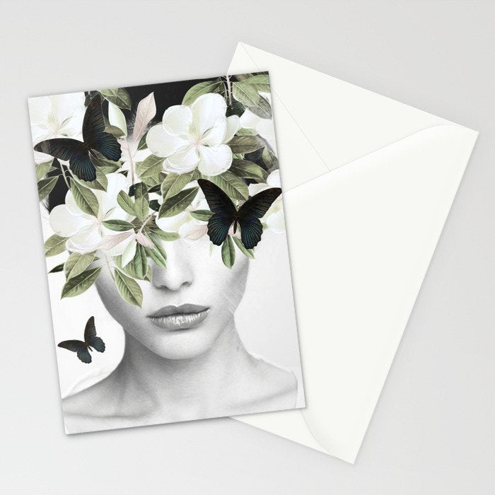Woman With Flowers and Butterflies 3 Stationery Card Gallery Image 2
