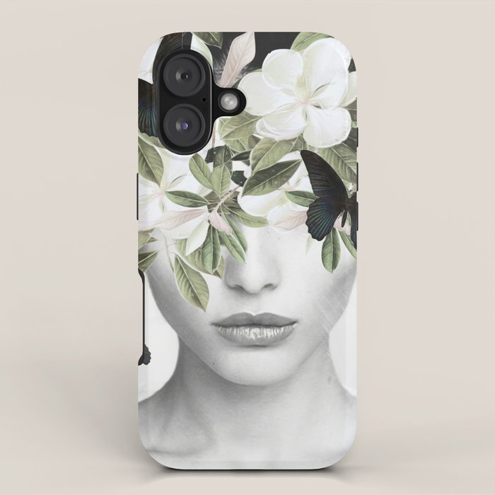 Woman With Flowers and Butterflies 3 iPhone Case Gallery Image 1