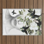 Woman With Flowers and Butterflies 3 Outdoor Rug Gallery Image 1