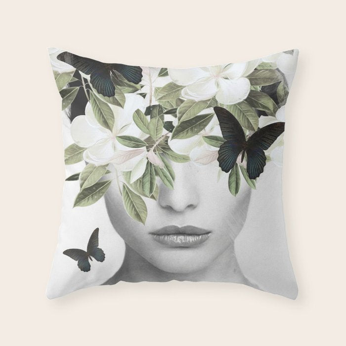 Woman With Flowers and Butterflies 3 Throw Pillow Gallery Image 6