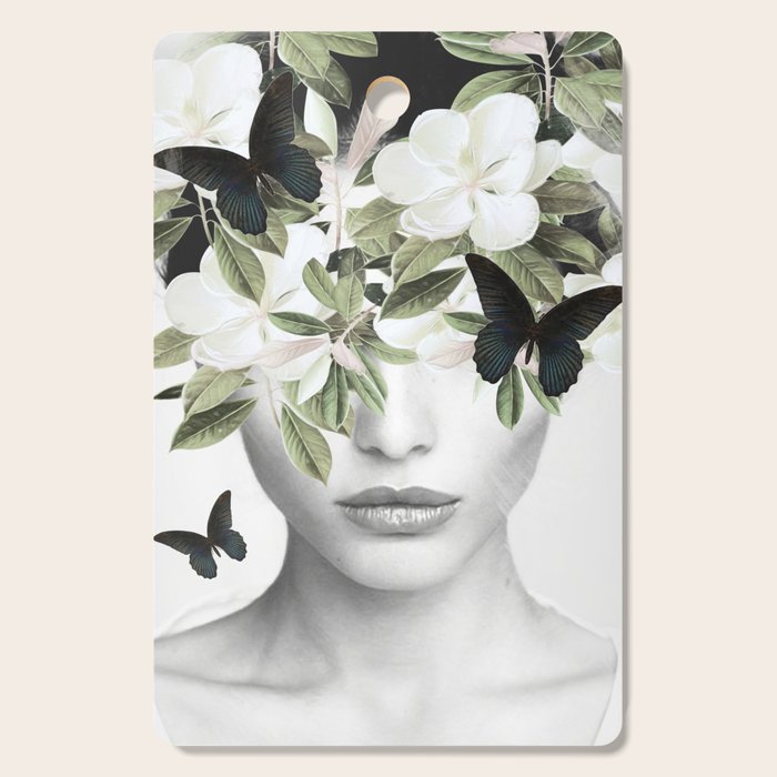 Woman With Flowers and Butterflies 3 Cutting Board Gallery Image 1