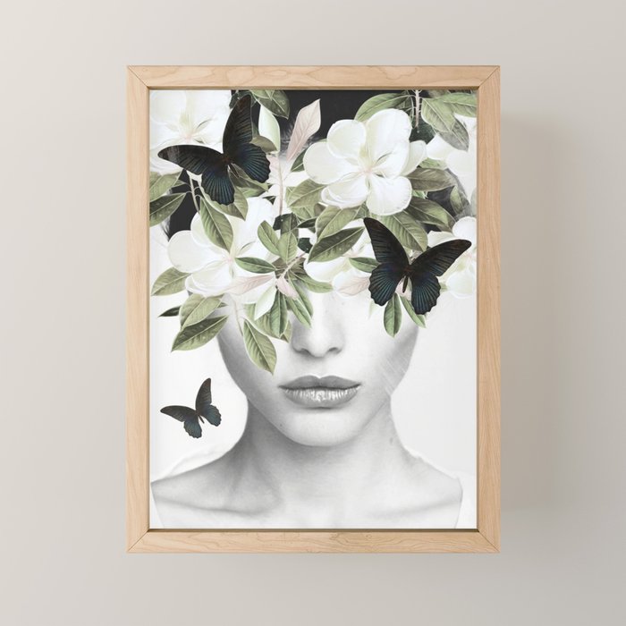 Woman With Flowers and Butterflies 3 Mini Art Print Gallery Image 1