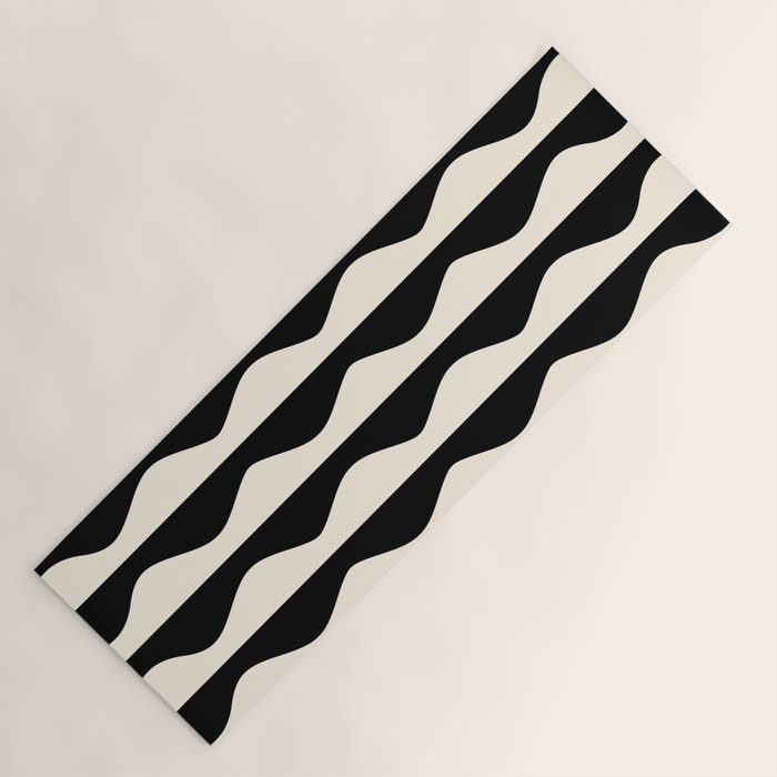Retro Wavy Lines Pattern in Black & White Yoga Mat Gallery Image 1