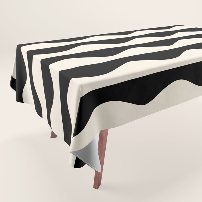 Retro Wavy Lines Pattern in Black & White Tablecloth Gallery Image 1