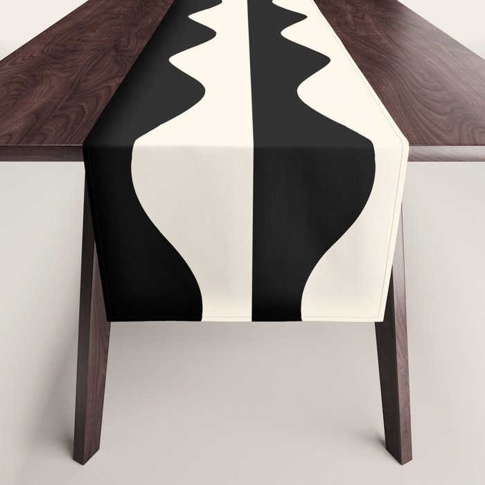 Retro Wavy Lines Pattern in Black & White Table Runner Gallery Image 1