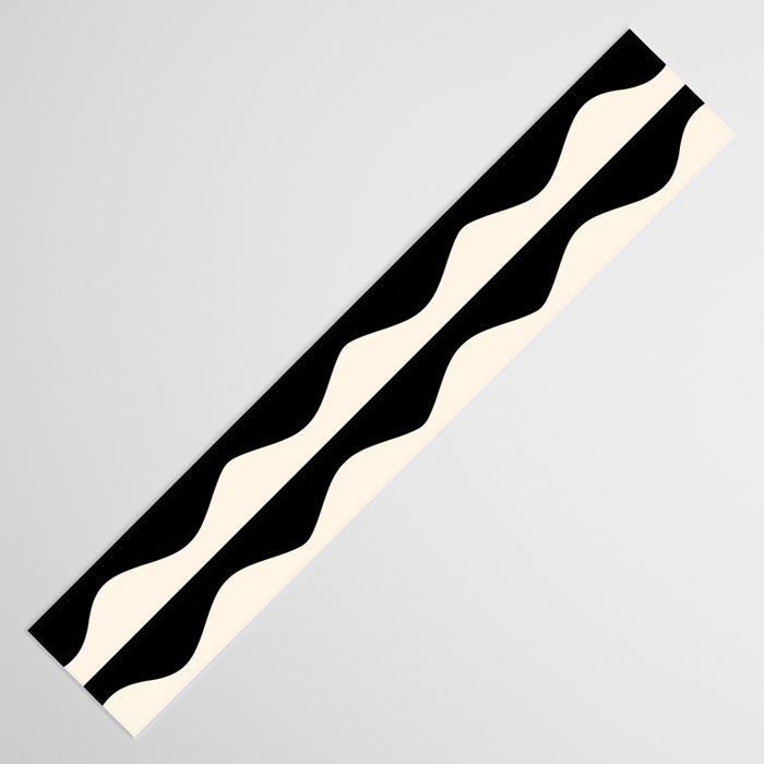 Retro Wavy Lines Pattern in Black & White Table Runner Gallery Image 3