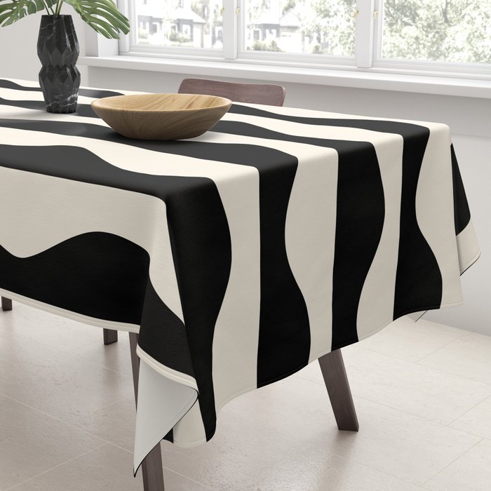 Retro Wavy Lines Pattern in Black & White Tablecloth Gallery Image 3