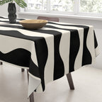 Retro Wavy Lines Pattern in Black & White Tablecloth Gallery Image 3