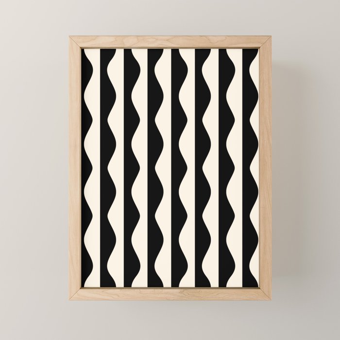 Retro Wavy Lines Pattern in Black & White Mini Art Print Gallery Image 1