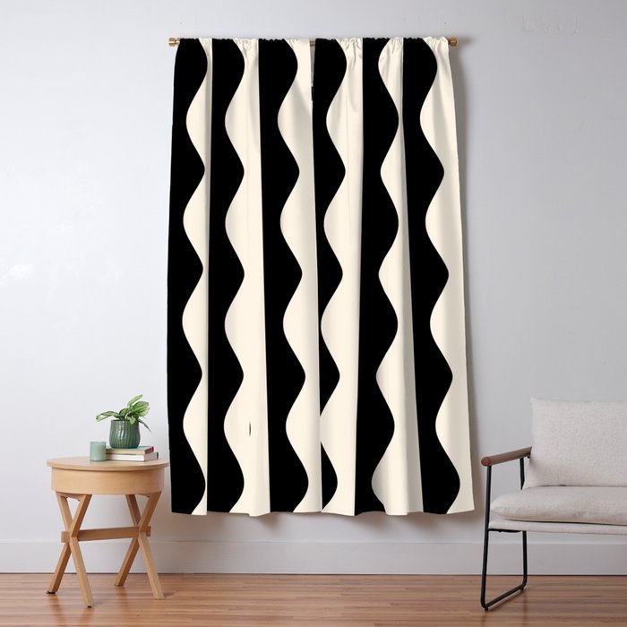 Retro Wavy Lines Pattern in Black & White Window Curtain Gallery Image 5