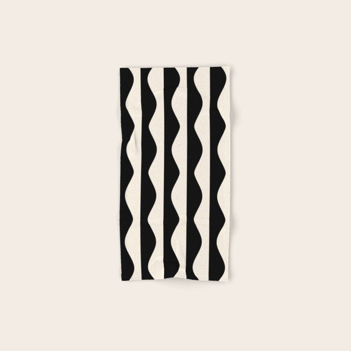 Retro Wavy Lines Pattern in Black & White Bath Towel Gallery Image 1
