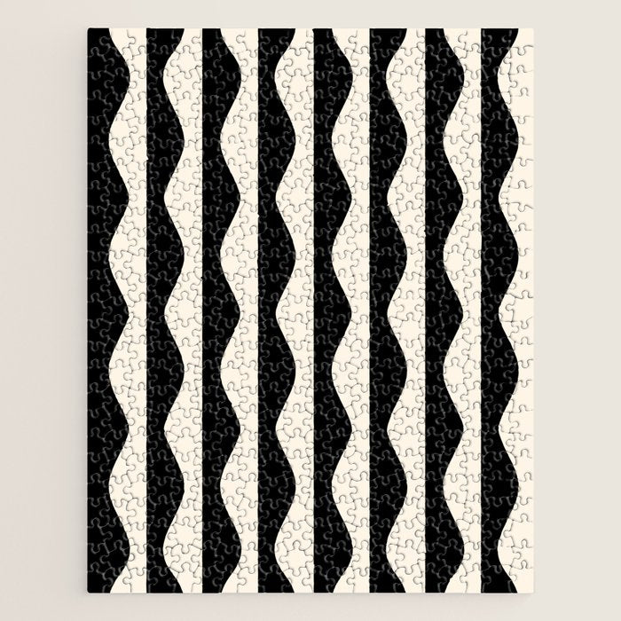 Retro Wavy Lines Pattern in Black & White Jigsaw Puzzle Gallery Image 1