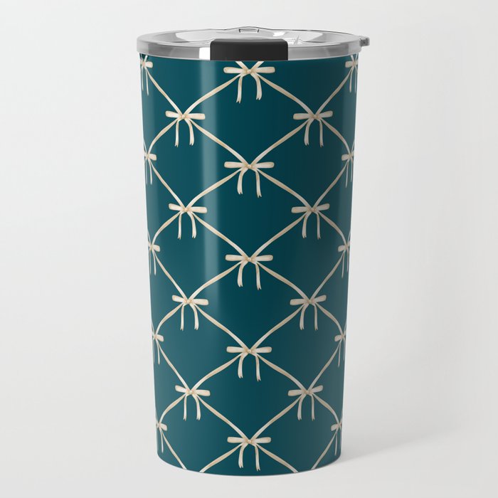 Bows & Ribbons Pattern XXIX Dark Teal Travel Mug Gallery Image 1