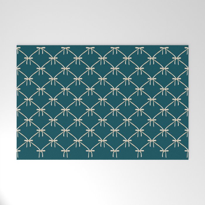 Bows & Ribbons Pattern XXIX Dark Teal Welcome Mat Gallery Image 1