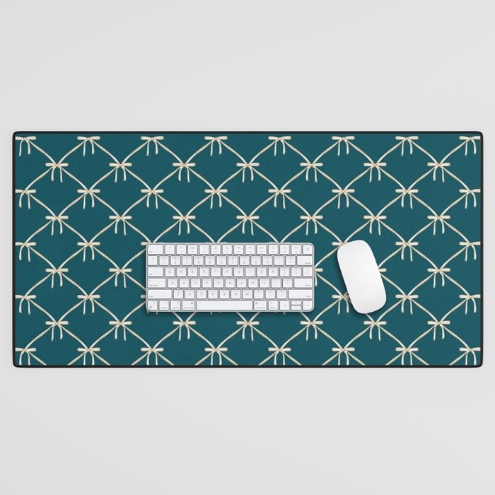 Bows & Ribbons Pattern XXIX Dark Teal Desk Mat Gallery Image 1