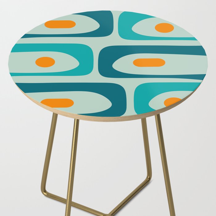 Mid Century Modern Piquet Pattern Teal Aqua Orange Side Table Gallery Image 2