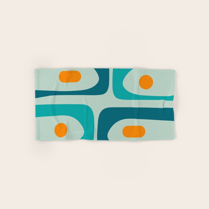 Mid Century Modern Piquet Pattern Teal Aqua Orange Bath Towel Gallery Image 1