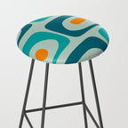 Mid Century Modern Piquet Pattern Teal Aqua Orange Stool Gallery Image 2