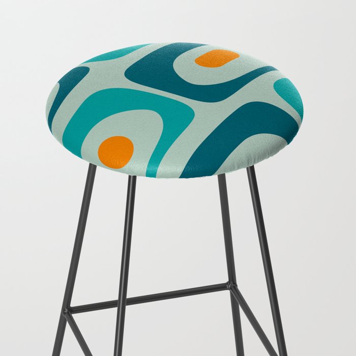 Mid Century Modern Piquet Pattern Teal Aqua Orange Stool Gallery Image 2
