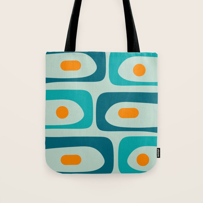 Mid Century Modern Piquet Pattern Teal Aqua Orange Tote Bag Gallery Image 1