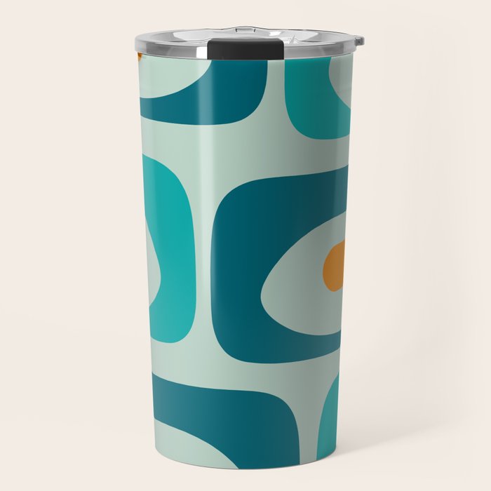 Mid Century Modern Piquet Pattern Teal Aqua Orange Travel Mug Gallery Image 1