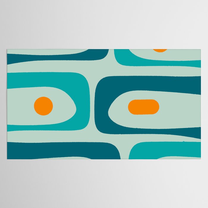 Mid Century Modern Piquet Pattern Teal Aqua Orange Tablecloth Gallery Image 2