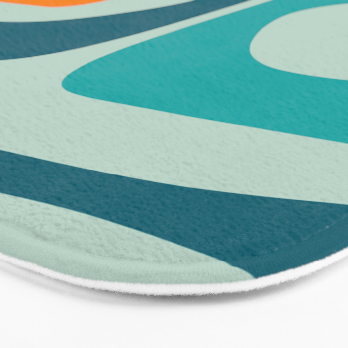 Mid Century Modern Piquet Pattern Teal Aqua Orange Bath Mat Gallery Image 3
